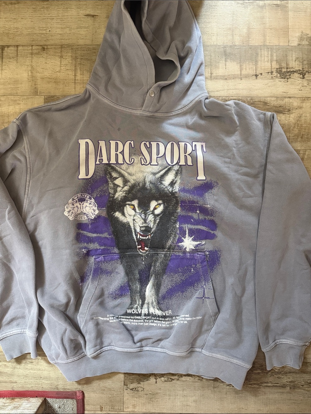 Darc Sport Gray Hoodie with Purple Wolf Graphic